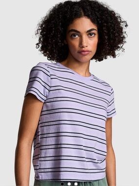 Victoria's Secret Pink Women's Striped Purple Short Sleeve Dreamer Tee Size Med